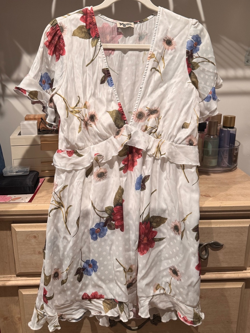 Show Me Your MuMu White Floral V-Neck Dress with Pink and Blue Blooms